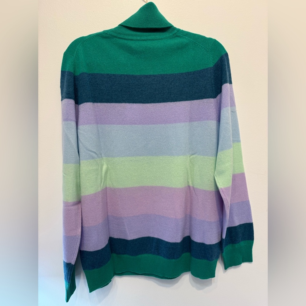 Charter Club Women's Striped Cashmere Turtleneck Sweater Peacock Green Combo - Picture 5 of 7